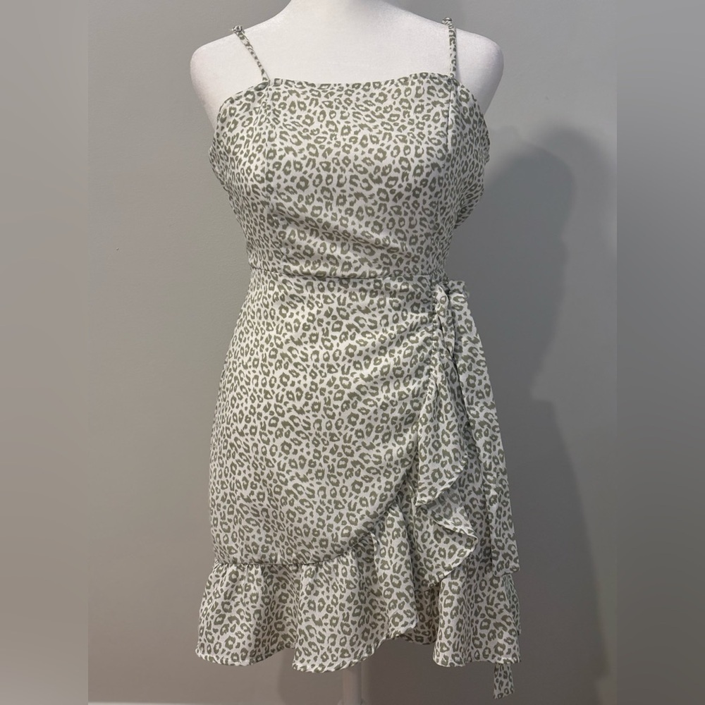 Altar'd State Green and White Leopard Print Mini Dress
